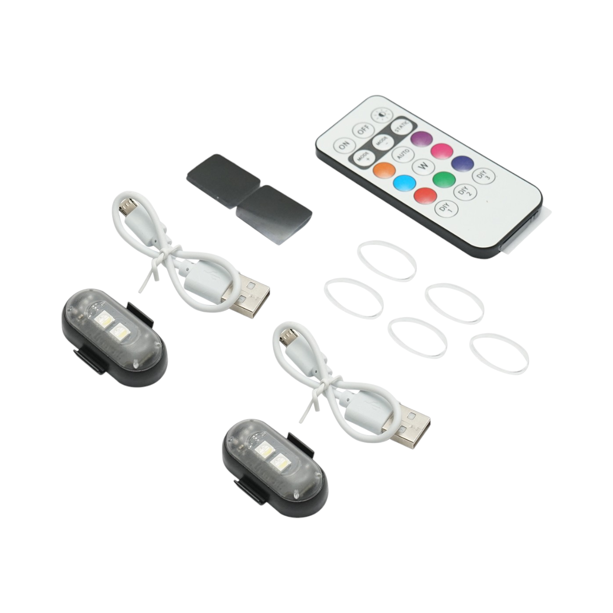 Set of 2 RGB strobe LED lamps with remote control, 10 modes, 8 colors, 110mAh rechargeable lithium battery USB-C IP65